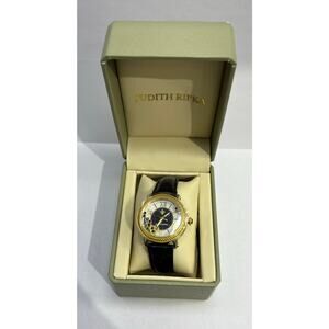 Judith Ripka Women’s Watch Floating Heart Charm Black Leather
